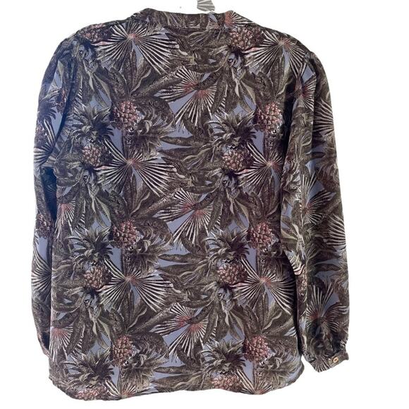 Over Star Vintage Palm Leaves Tropical Print Long Sleeve Pineapple Shirt Size M - Picture 3 of 6